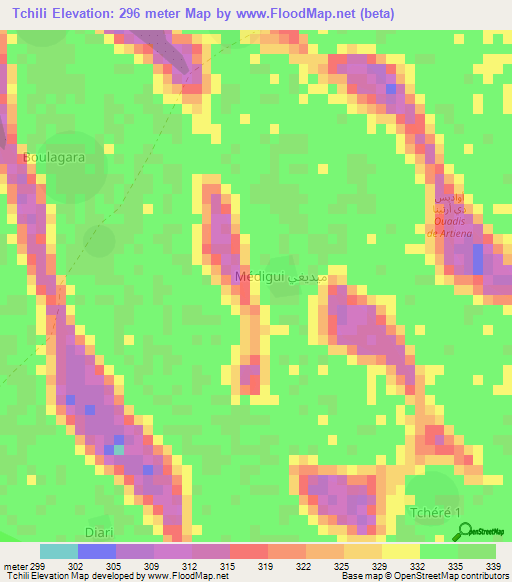 Tchili,Chad Elevation Map