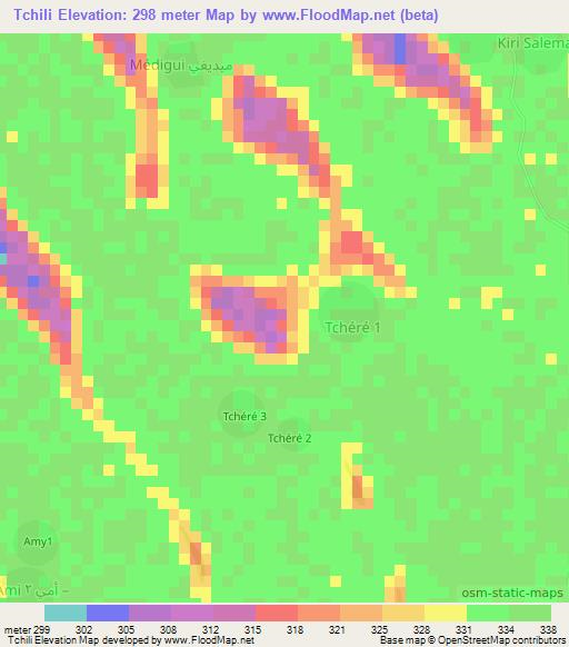 Tchili,Chad Elevation Map