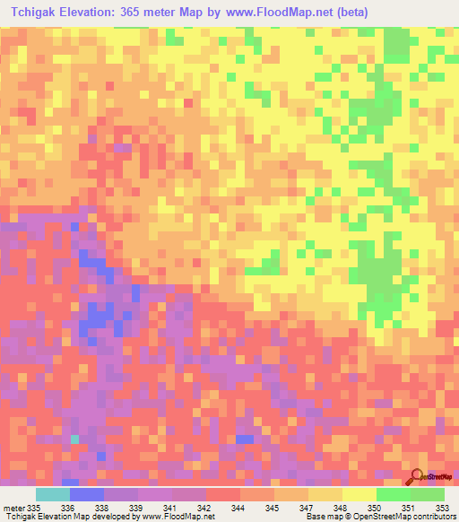 Tchigak,Chad Elevation Map