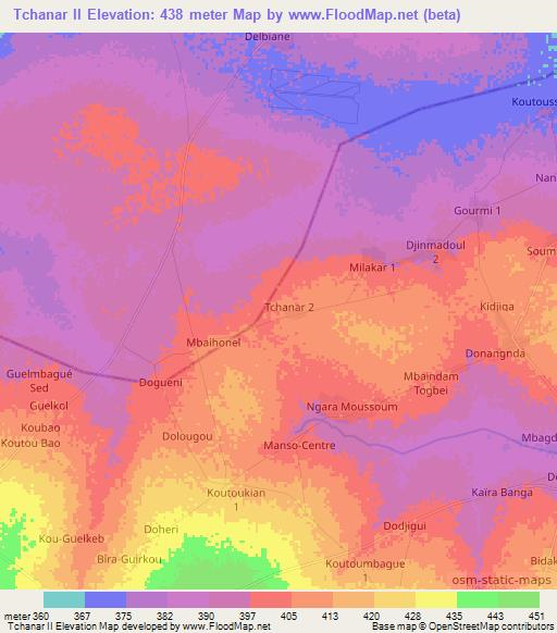 Tchanar II,Chad Elevation Map