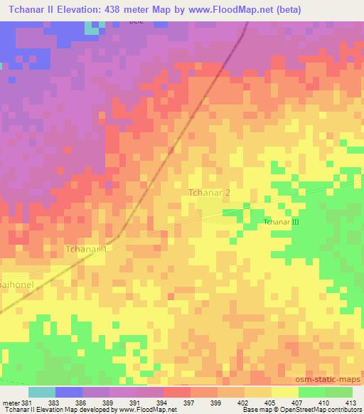 Tchanar II,Chad Elevation Map