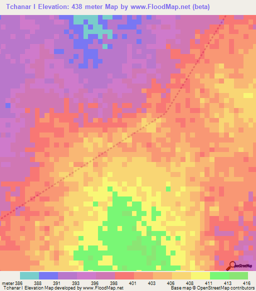 Tchanar I,Chad Elevation Map