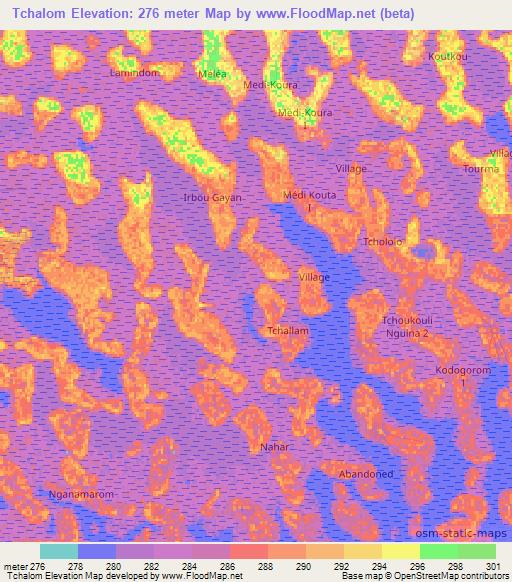Tchalom,Chad Elevation Map