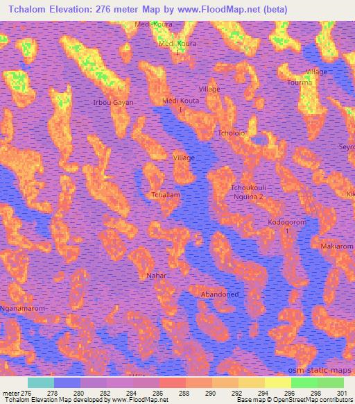 Tchalom,Chad Elevation Map