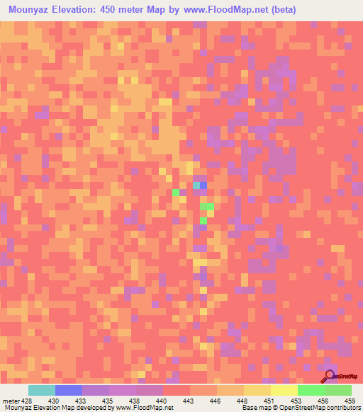 Mounyaz,Chad Elevation Map