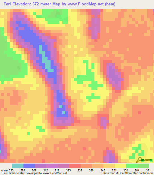 Tari,Chad Elevation Map
