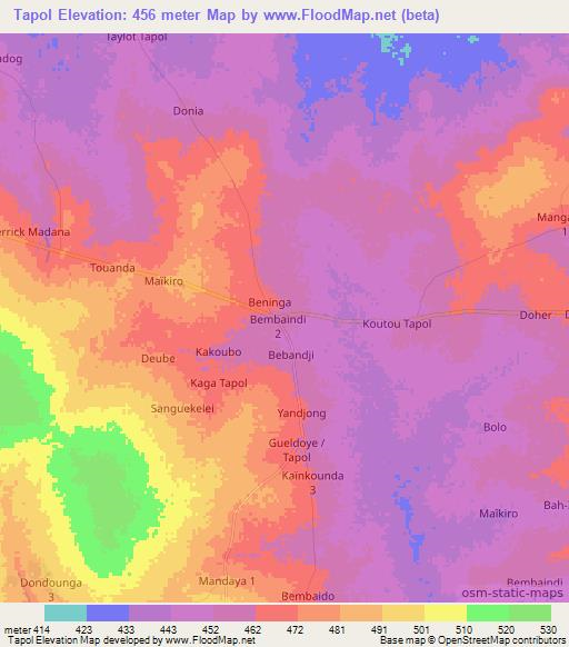 Tapol,Chad Elevation Map