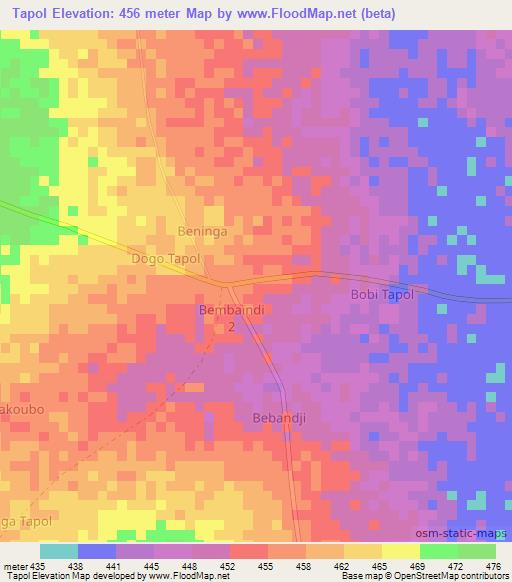 Tapol,Chad Elevation Map