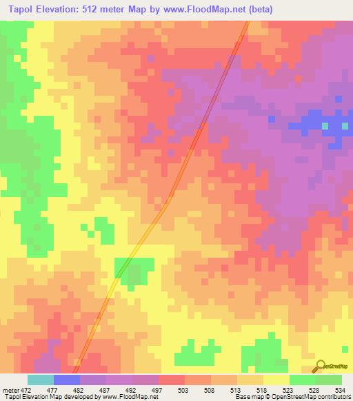 Tapol,Chad Elevation Map