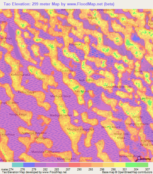 Tao,Chad Elevation Map