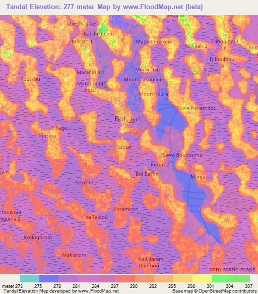 Tandal,Chad Elevation Map
