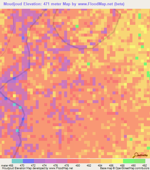 Moudjoud,Chad Elevation Map