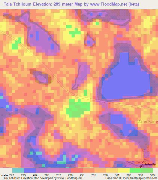 Tala Tchiloum,Chad Elevation Map