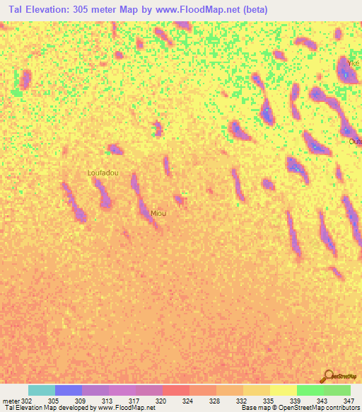 Tal,Chad Elevation Map
