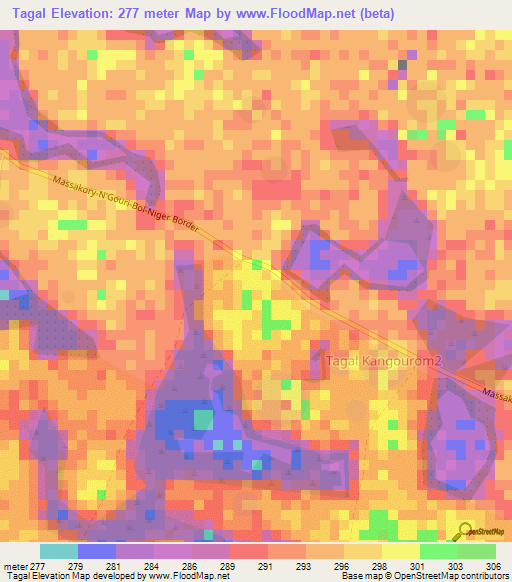 Tagal,Chad Elevation Map