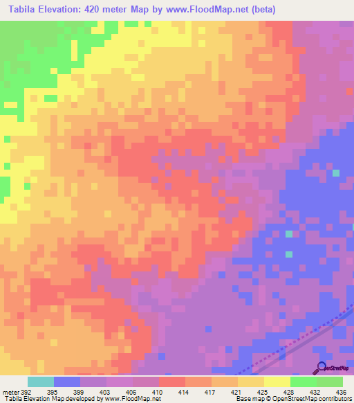 Tabila,Chad Elevation Map