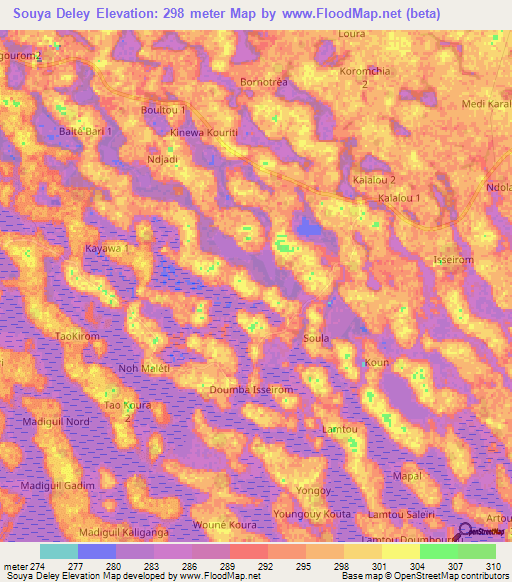 Souya Deley,Chad Elevation Map