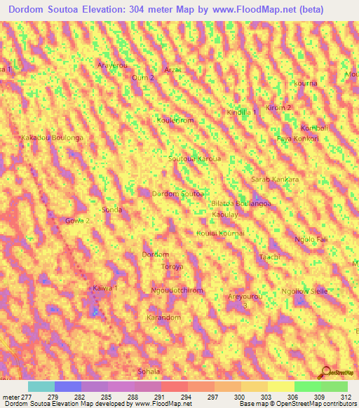 Dordom Soutoa,Chad Elevation Map