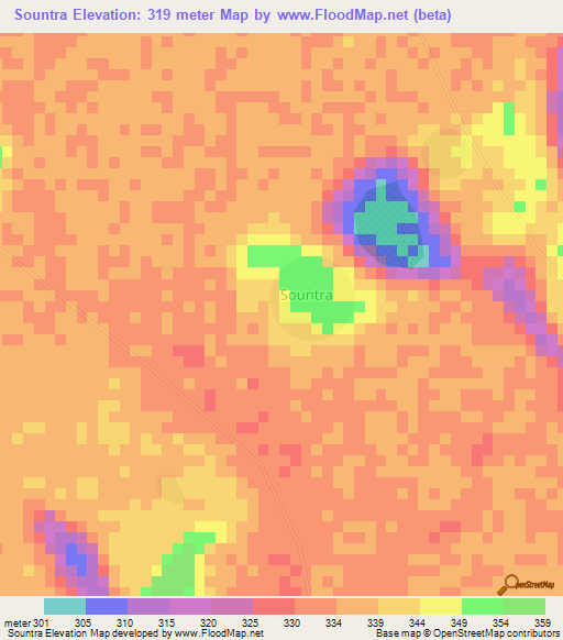 Sountra,Chad Elevation Map