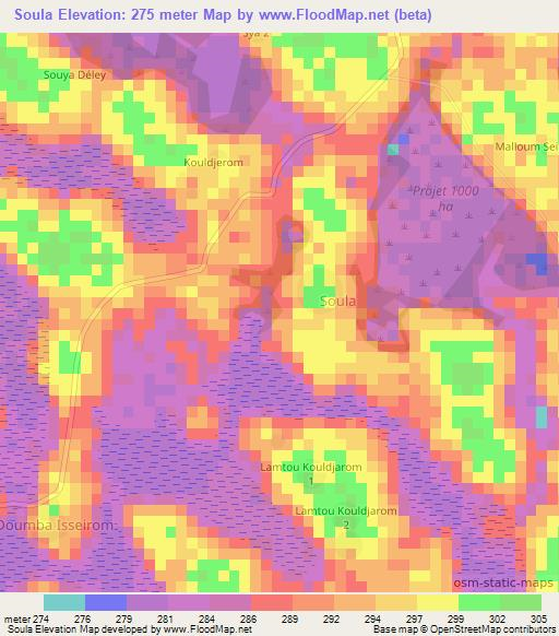 Soula,Chad Elevation Map