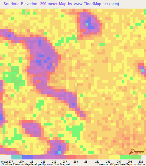 Soudoua,Chad Elevation Map
