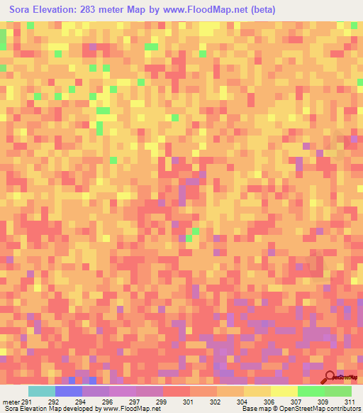 Sora,Chad Elevation Map