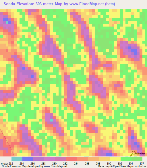 Sonda,Chad Elevation Map