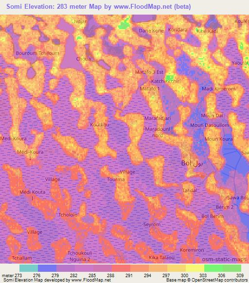 Somi,Chad Elevation Map