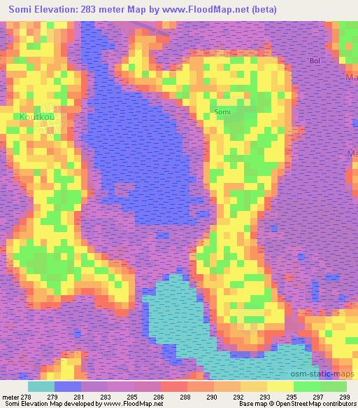 Somi,Chad Elevation Map