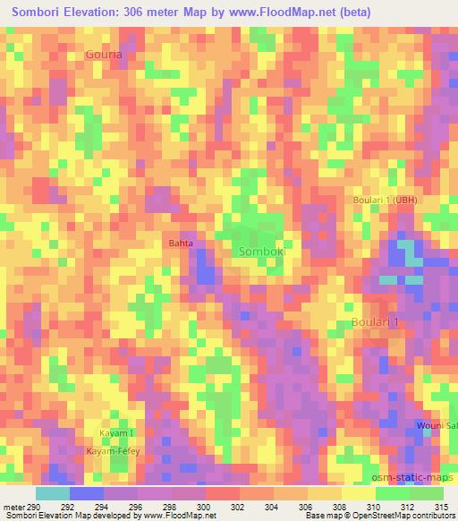 Sombori,Chad Elevation Map