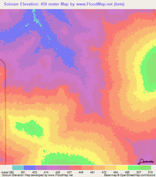 Soloum,Chad Elevation Map