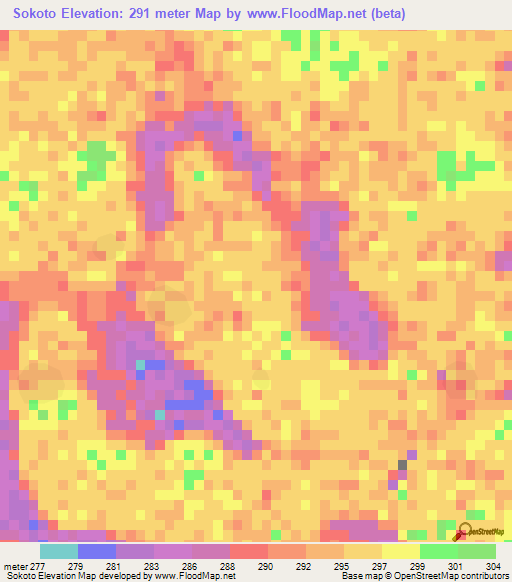 Sokoto,Chad Elevation Map