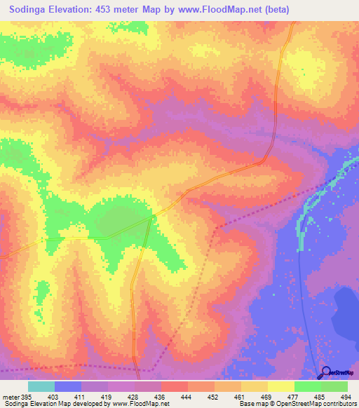 Sodinga,Chad Elevation Map