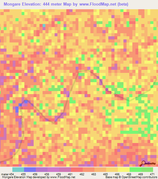 Mongare,Chad Elevation Map