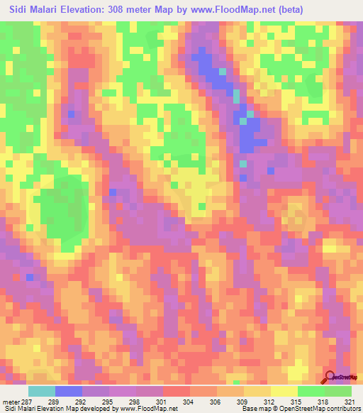 Sidi Malari,Chad Elevation Map