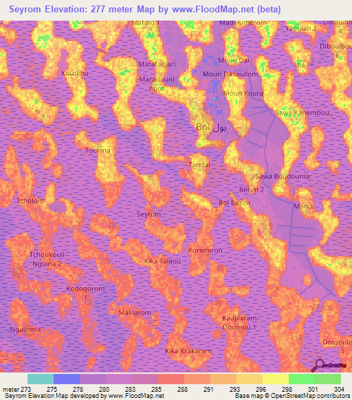 Seyrom,Chad Elevation Map