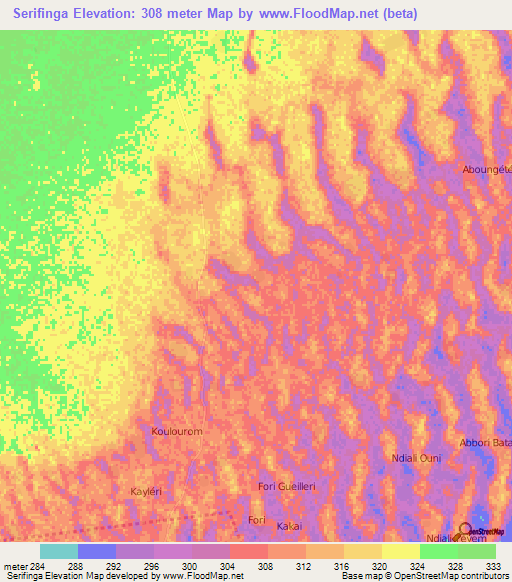 Serifinga,Chad Elevation Map