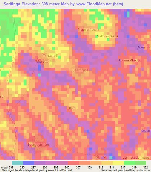 Serifinga,Chad Elevation Map
