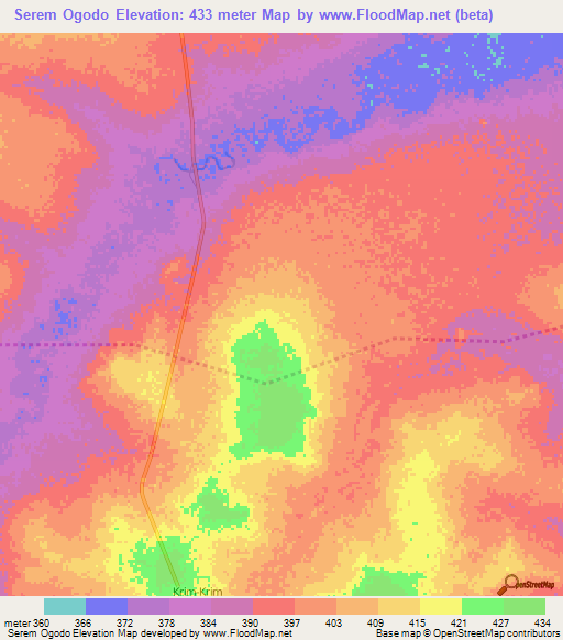 Serem Ogodo,Chad Elevation Map
