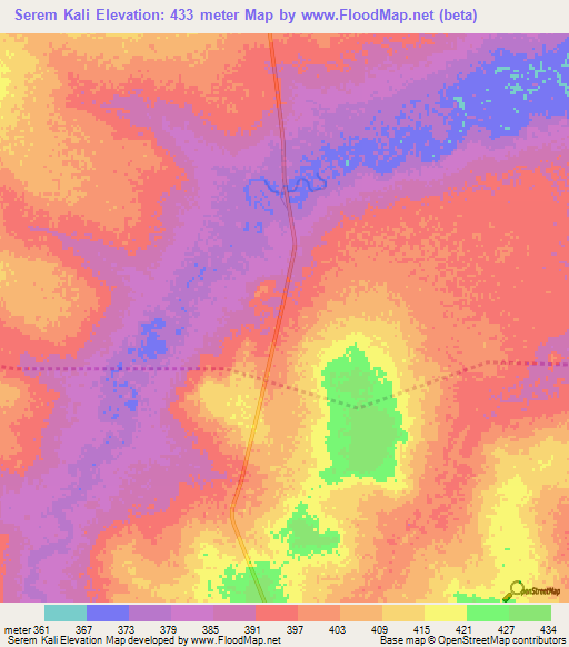 Serem Kali,Chad Elevation Map