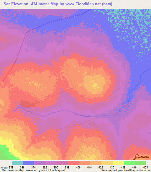 Sar,Chad Elevation Map