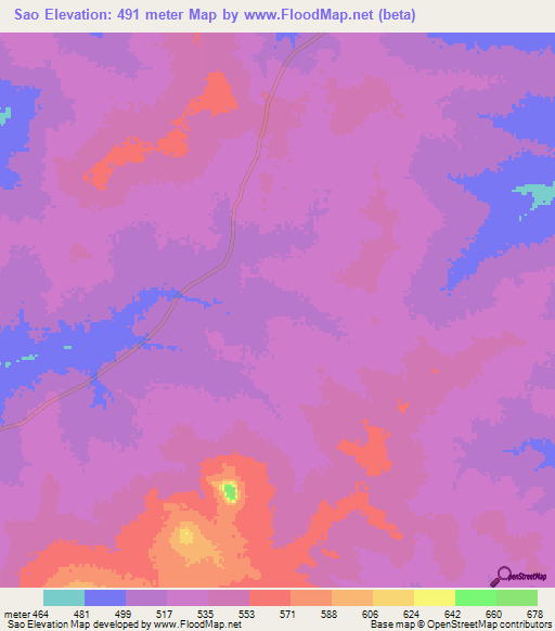 Sao,Chad Elevation Map