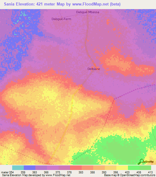 Sania,Chad Elevation Map