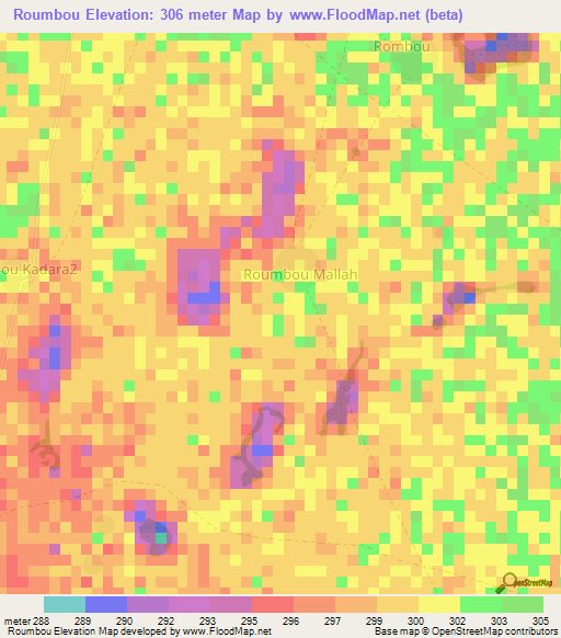 Roumbou,Chad Elevation Map
