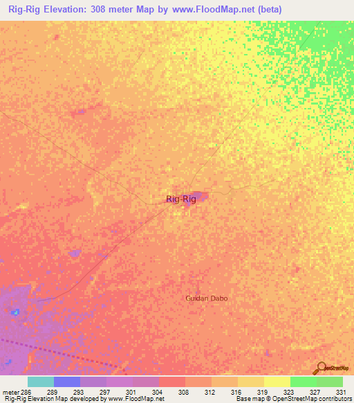 Rig-Rig,Chad Elevation Map