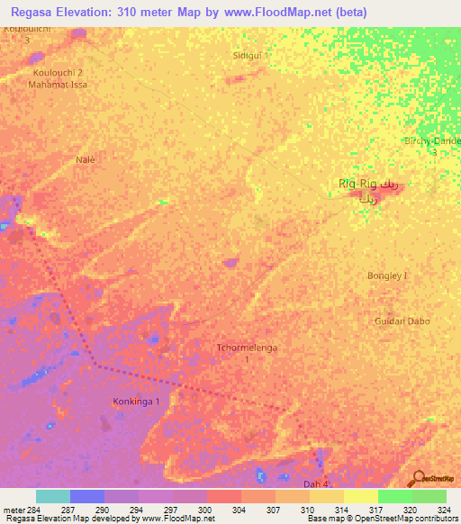 Regasa,Chad Elevation Map