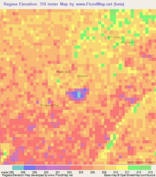 Regasa,Chad Elevation Map