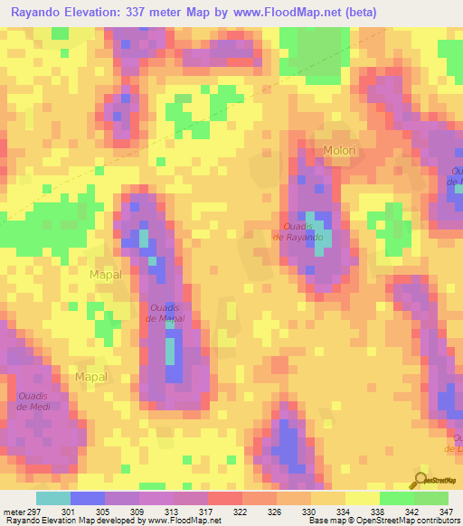 Rayando,Chad Elevation Map