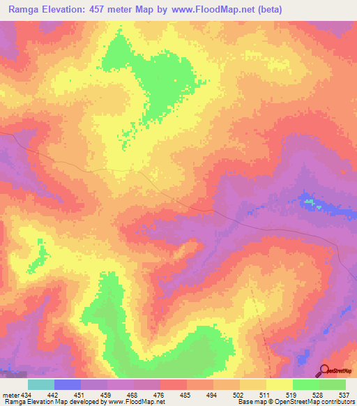 Ramga,Chad Elevation Map