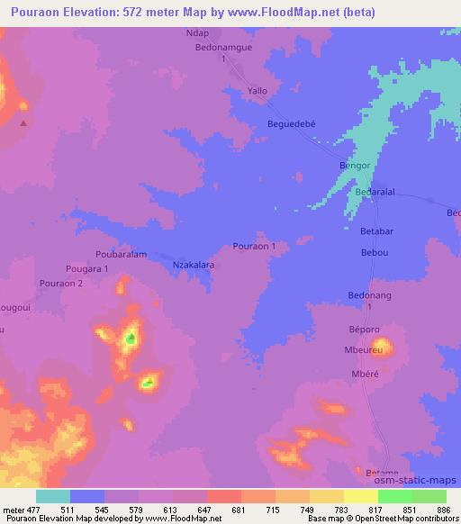 Pouraon,Chad Elevation Map